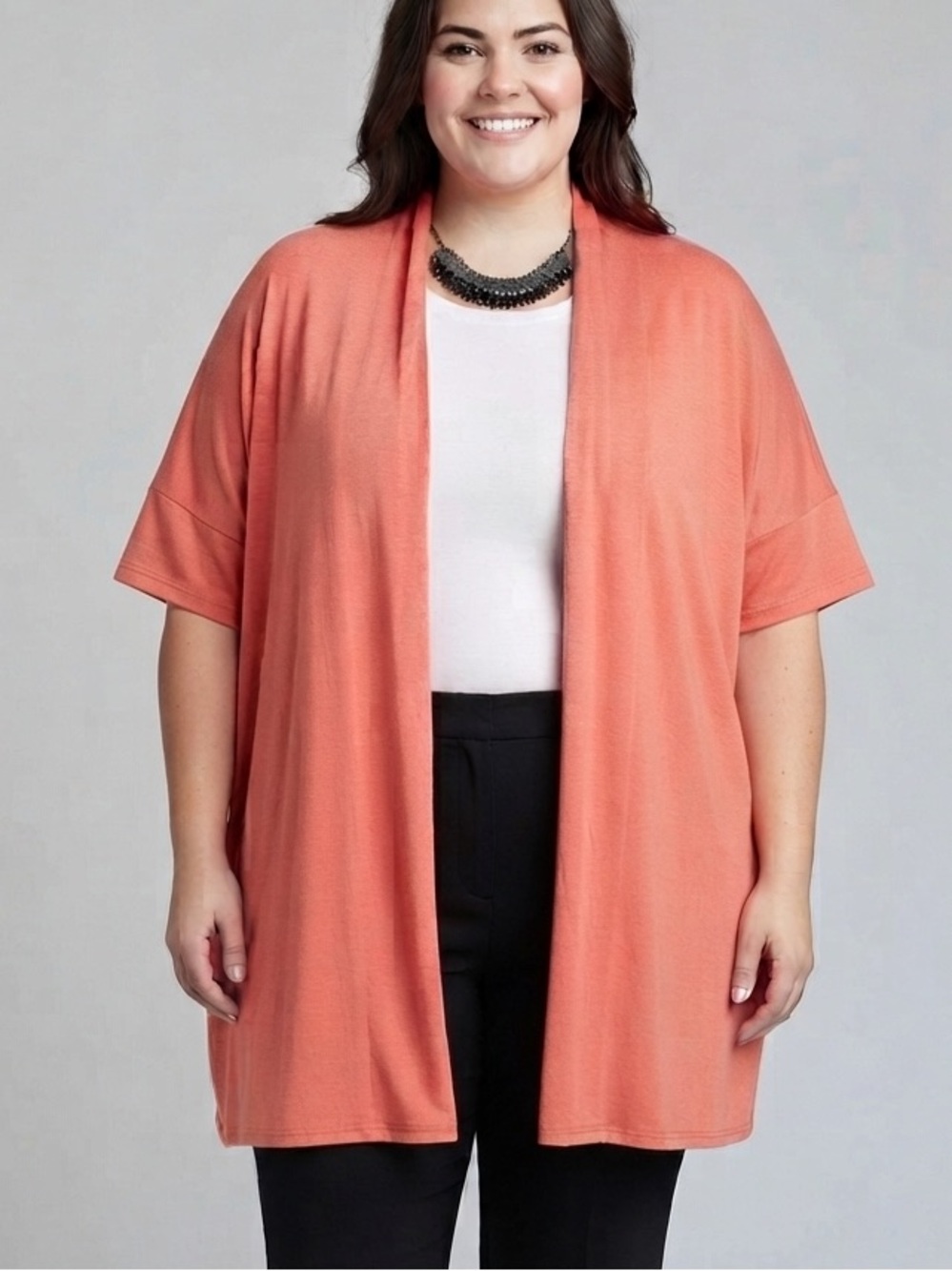 NWT PENNINGTONS Coral Peach Short Sleeve Swing Open Cardigan 3X